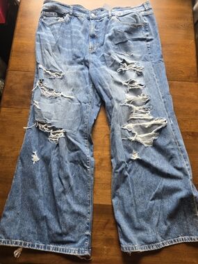 torrid Distressed Light Blue Wide Leg Jeans